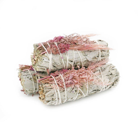 Organic Pink Floral White Sage Smudge Stick 4-Inch