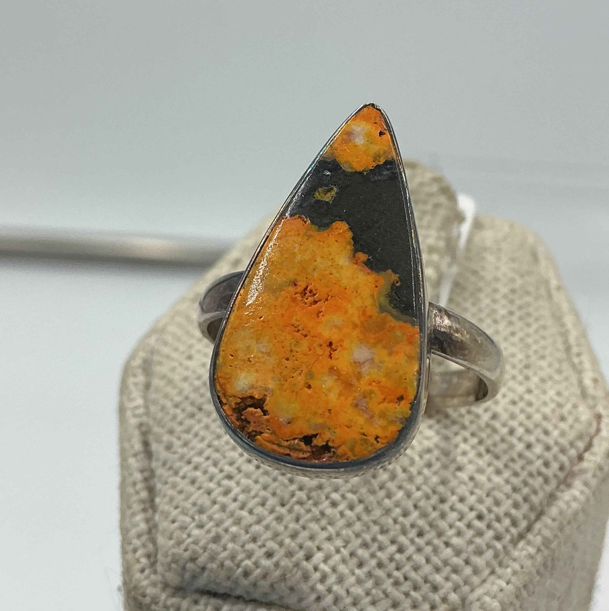 Sterling Silver Teardrop Bumblebee Jasper Ring – Size 10