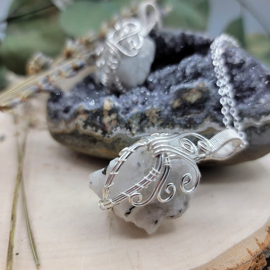 Wire-Wrapped Rainbow Moonstone Necklace