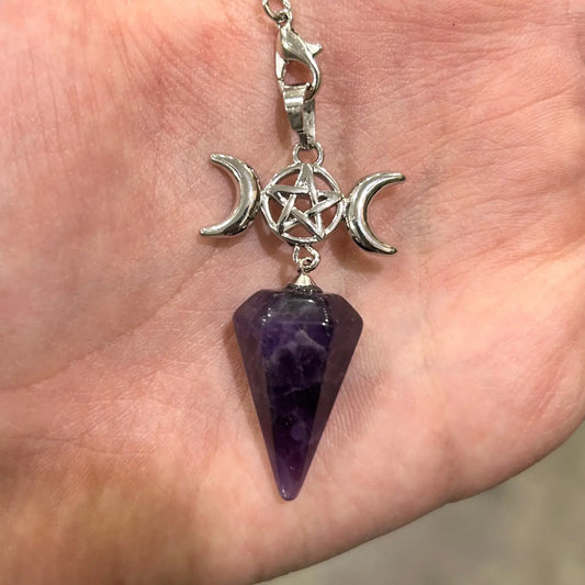 Triple Moon Amethyst Gemstone Pendulum for Healing
