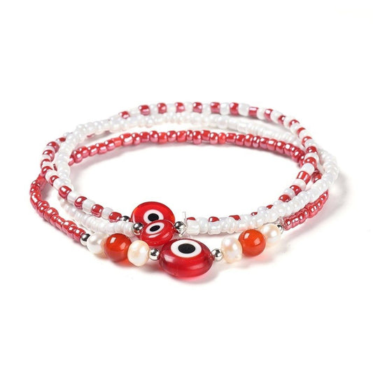 Red Evil Eye Bracelet Set of 3