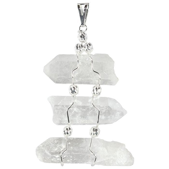 Triple Quartz Point Silver Necklace