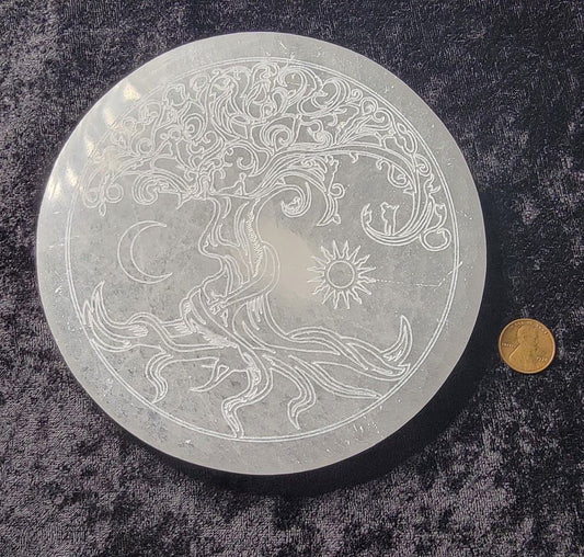 Selenite Round - Tree of Life (Medium)