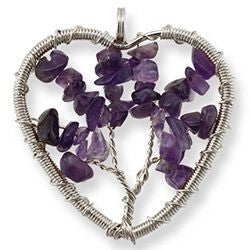 Assorted Gemstone Heart Tree of Life Silver Necklace