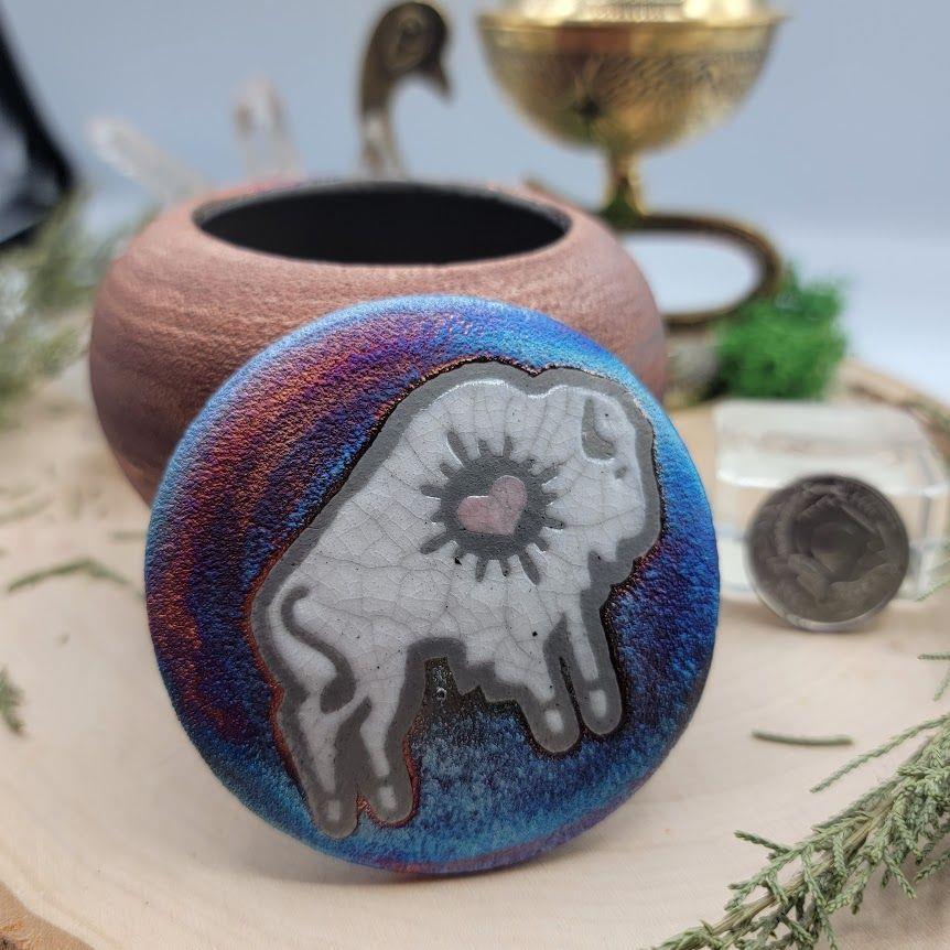 Large Raku DC Jar Heart Bison