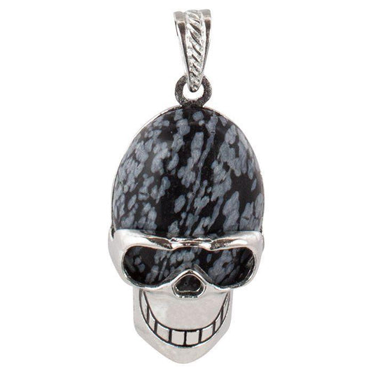Assorted Gemstone Skull Silver Necklace