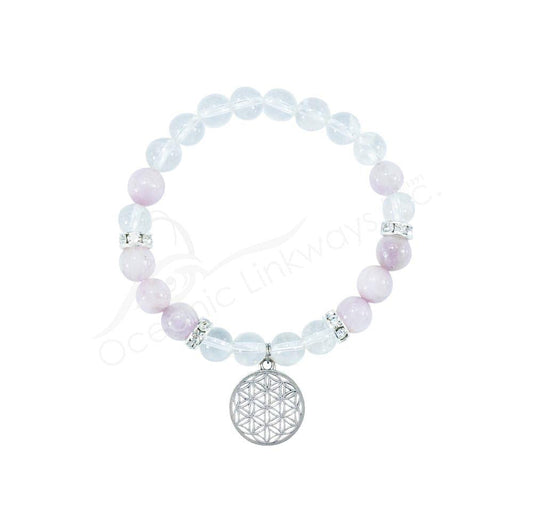 Quartz & Kunzite Flower of Life Bracelet