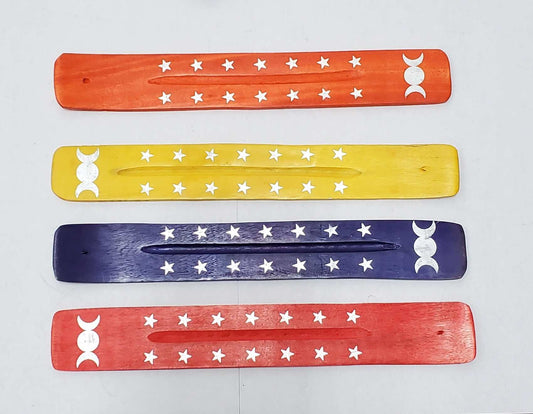 Triple Moon Painted Wood Incense Burner for Rituals and Meditation