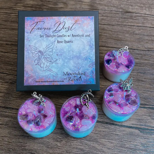 Natural Soy Wax Faerie Dust Tealight Candles With Crystals