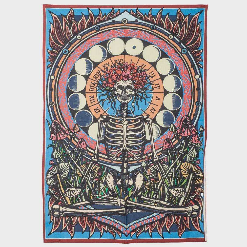 3D Flower Child Tapestry (Meditating Skeleton with Moon Cycles)