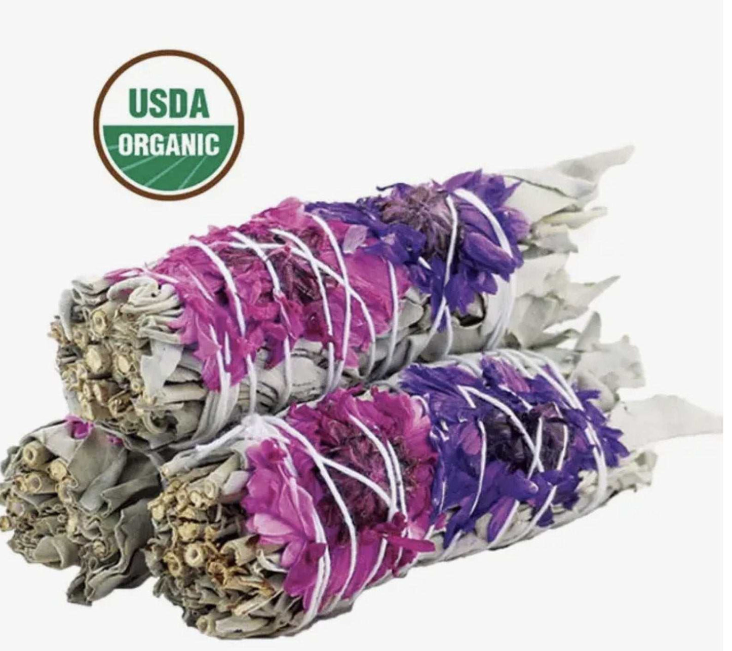 'Blissful Floral' White Sage Smudge Stick (4 in.)