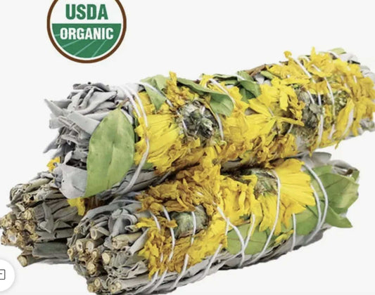 Sunflower Floral Sage Smudge Stick for Healing Rituals