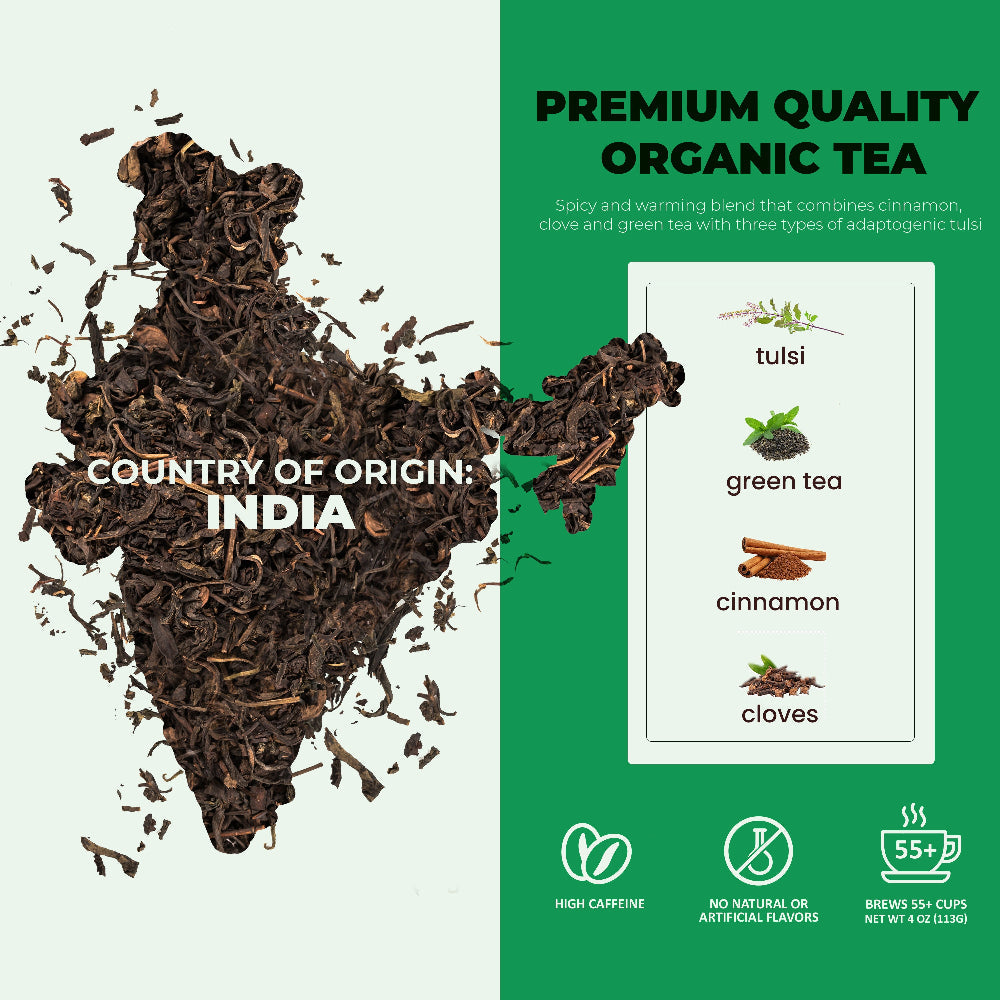 Organic Tulsi Green Tea With Cinnamon, Loose Leaf, 4 Oz