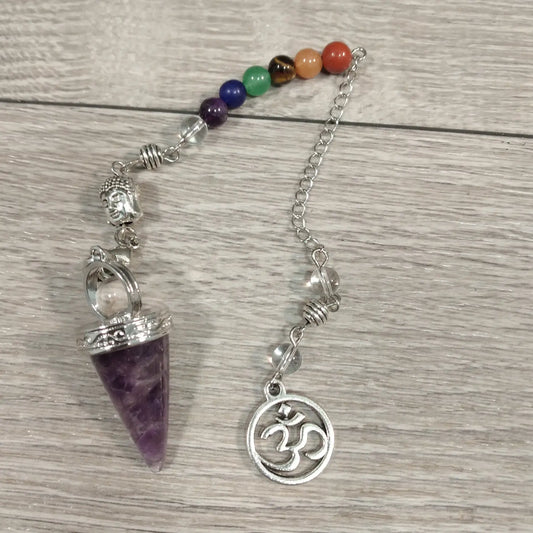 Ohm Chakra Amethyst Pendulum for Healing and Balance