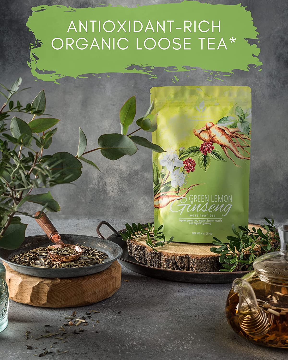USDA Organic Green Lemon Ginseng Loose Leaf Tea, 4 Oz