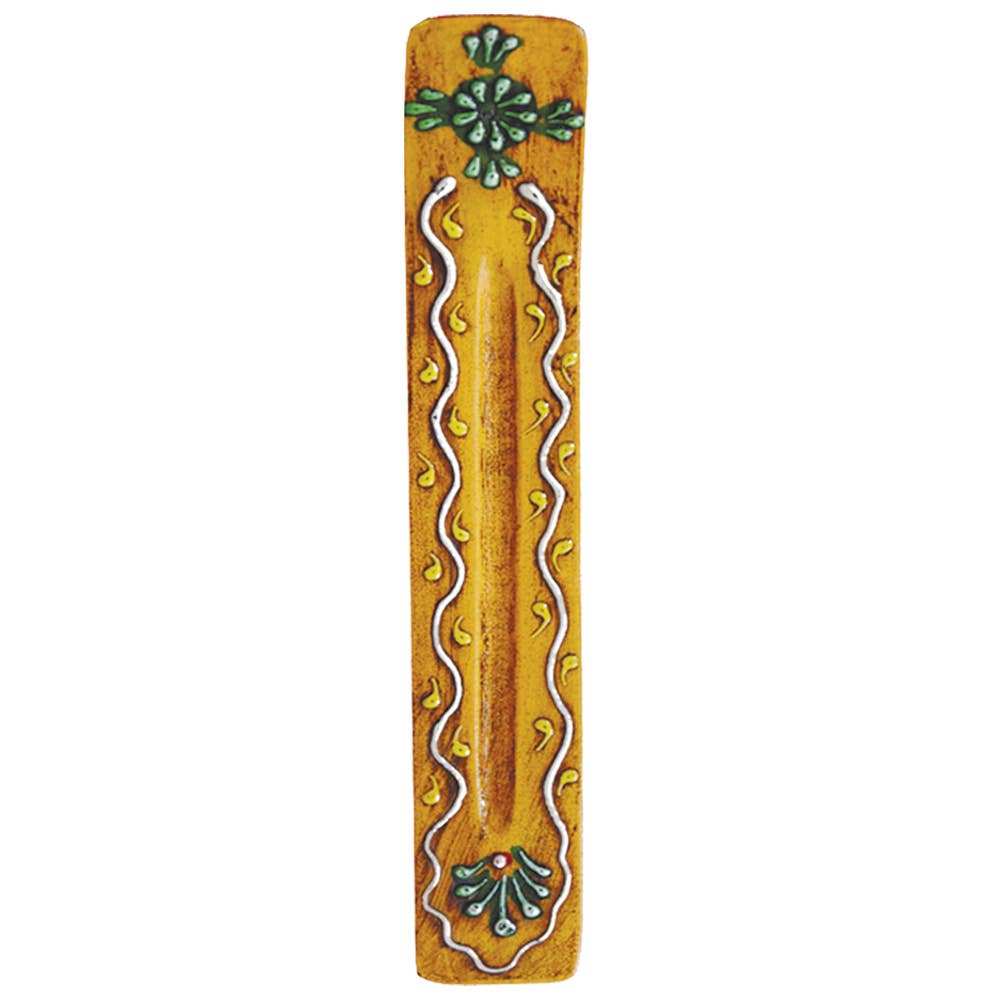 Wooden Incense Stick Ash Catcher (11 in.) - Morrocan Yellow