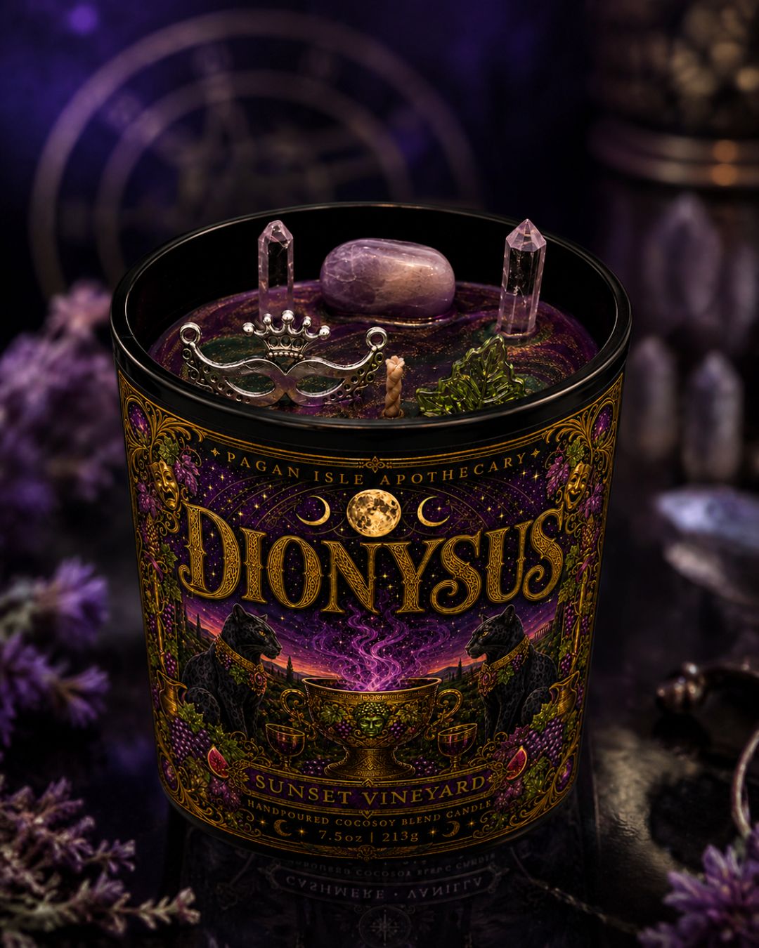 Dionysus Crystal Candle | Joy & Release Spell Candle