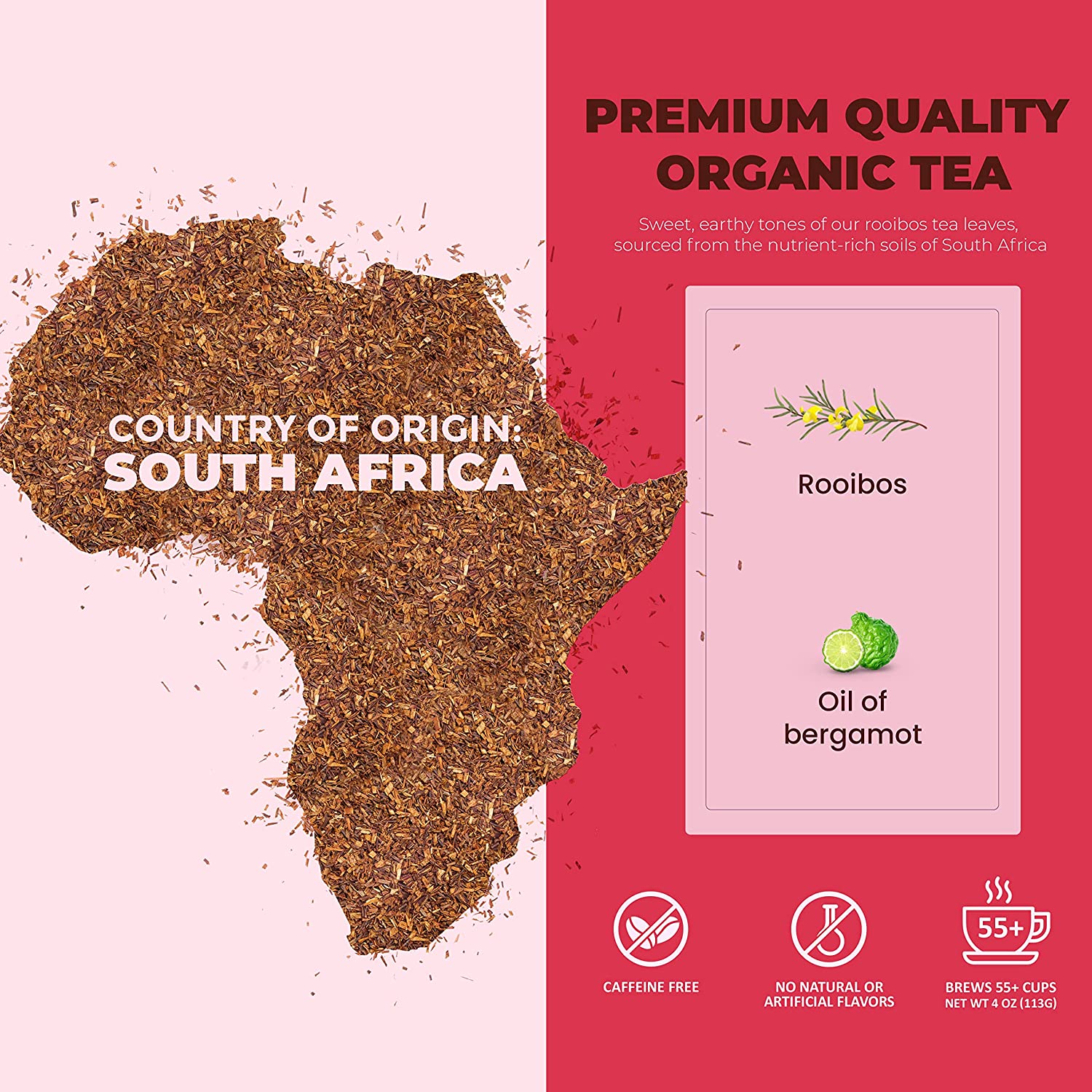 USDA Organic Earl Grey Rooibos Loose Leaf Tea, Caffeine-Free