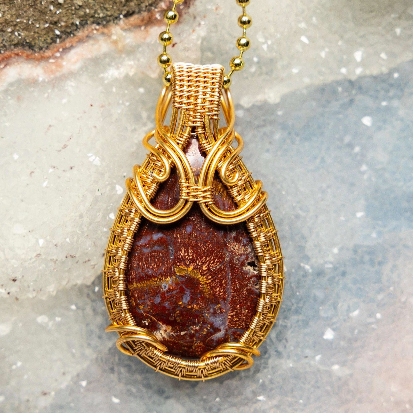 Brecciated Jasper Wire Wrap Crystal Pendant - Earthy Red