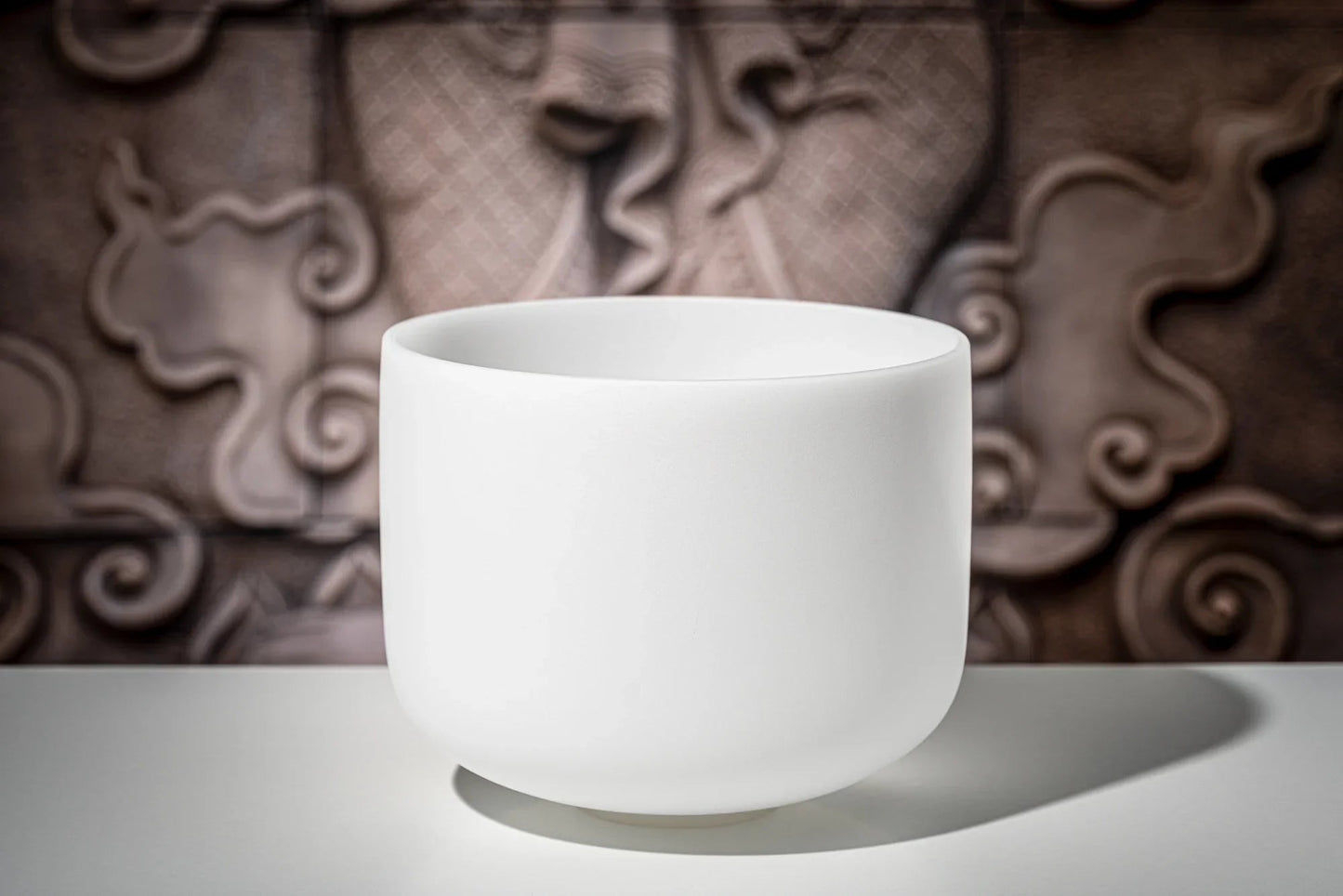 11" White-Frosted Crystal Singing Bowl, Note F4, Heart Chakra