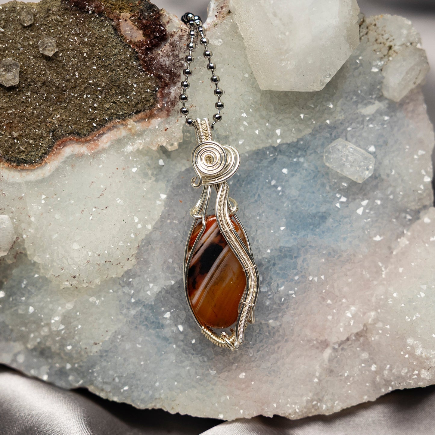 Carnelian Agate Wire Wrap Crystal Pendant