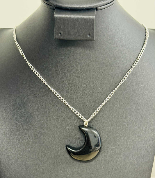 Assorted Gemstone Crescent Moon Necklace