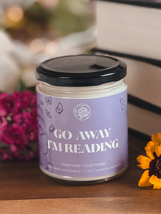 Cozy Lavender Scented Go Away I'm Reading Candle 9 OZ
