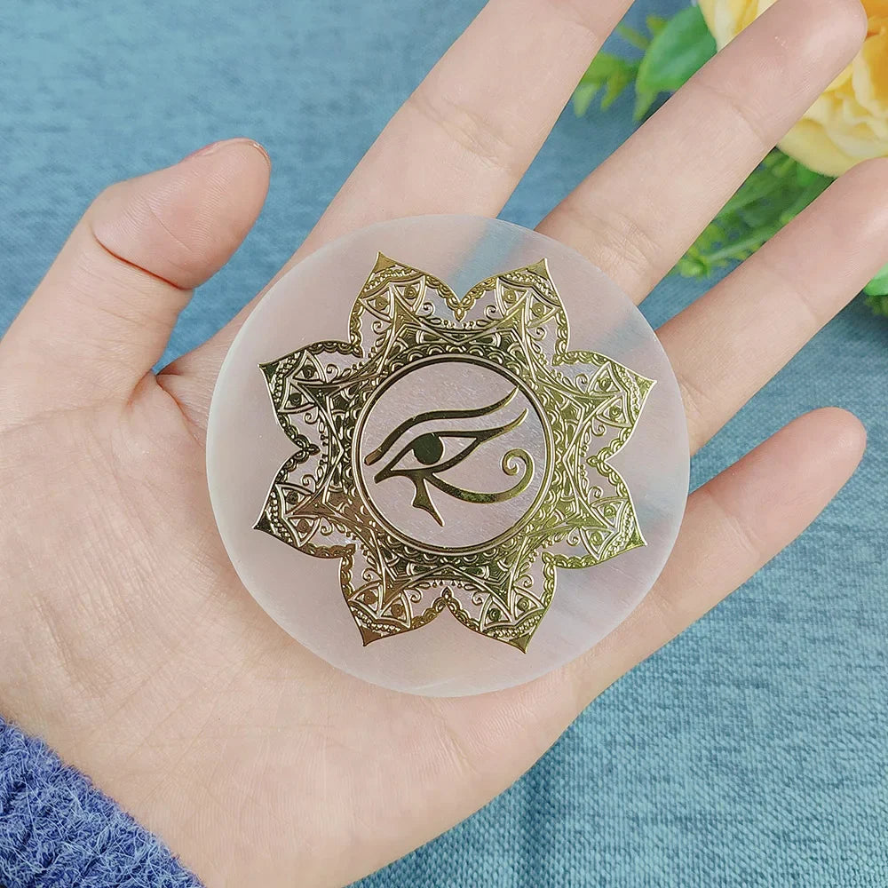 Selenite Crystal Spiritual Gold Symbol Plates For Healing