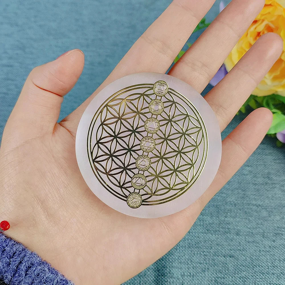 Selenite Crystal Spiritual Gold Symbol Plates For Healing