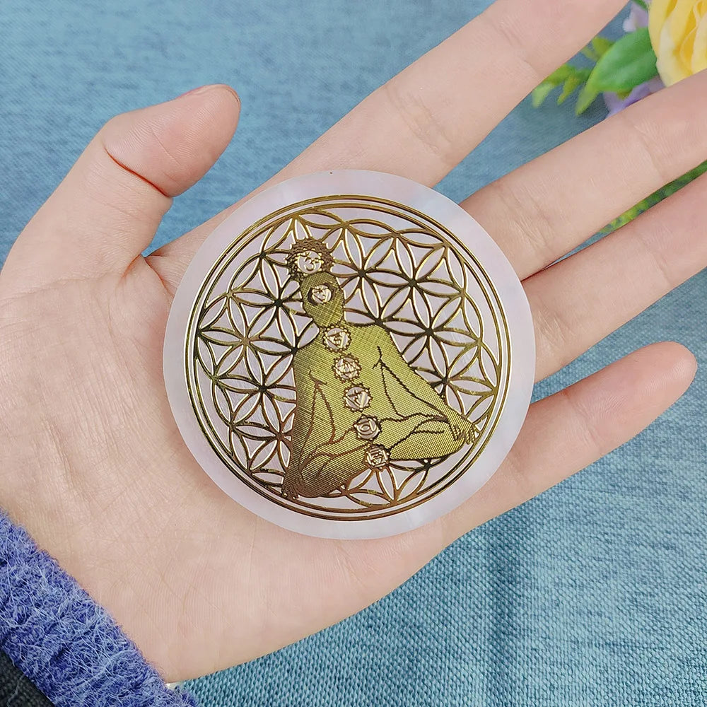 Selenite Crystal Spiritual Gold Symbol Plates For Healing