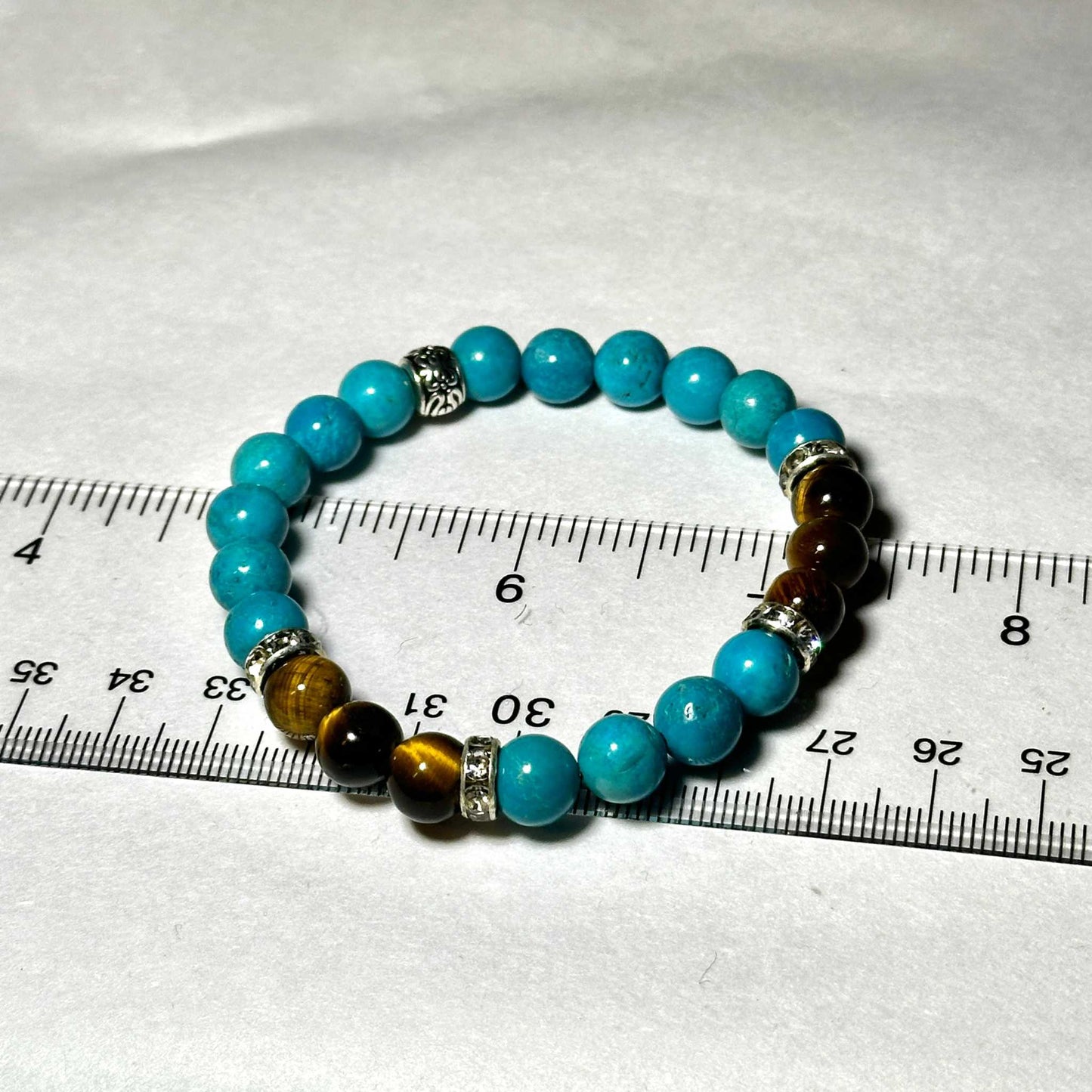 Blue Howlite and Tiger Eye Round Bead Bracelet 8mm - Balanced Emotions
