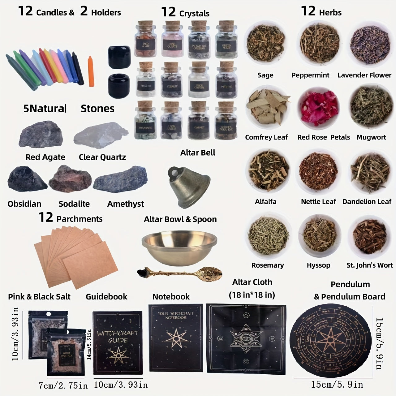 Witchcraft Altar Starter Kit with Healing Crystals and Herbs
