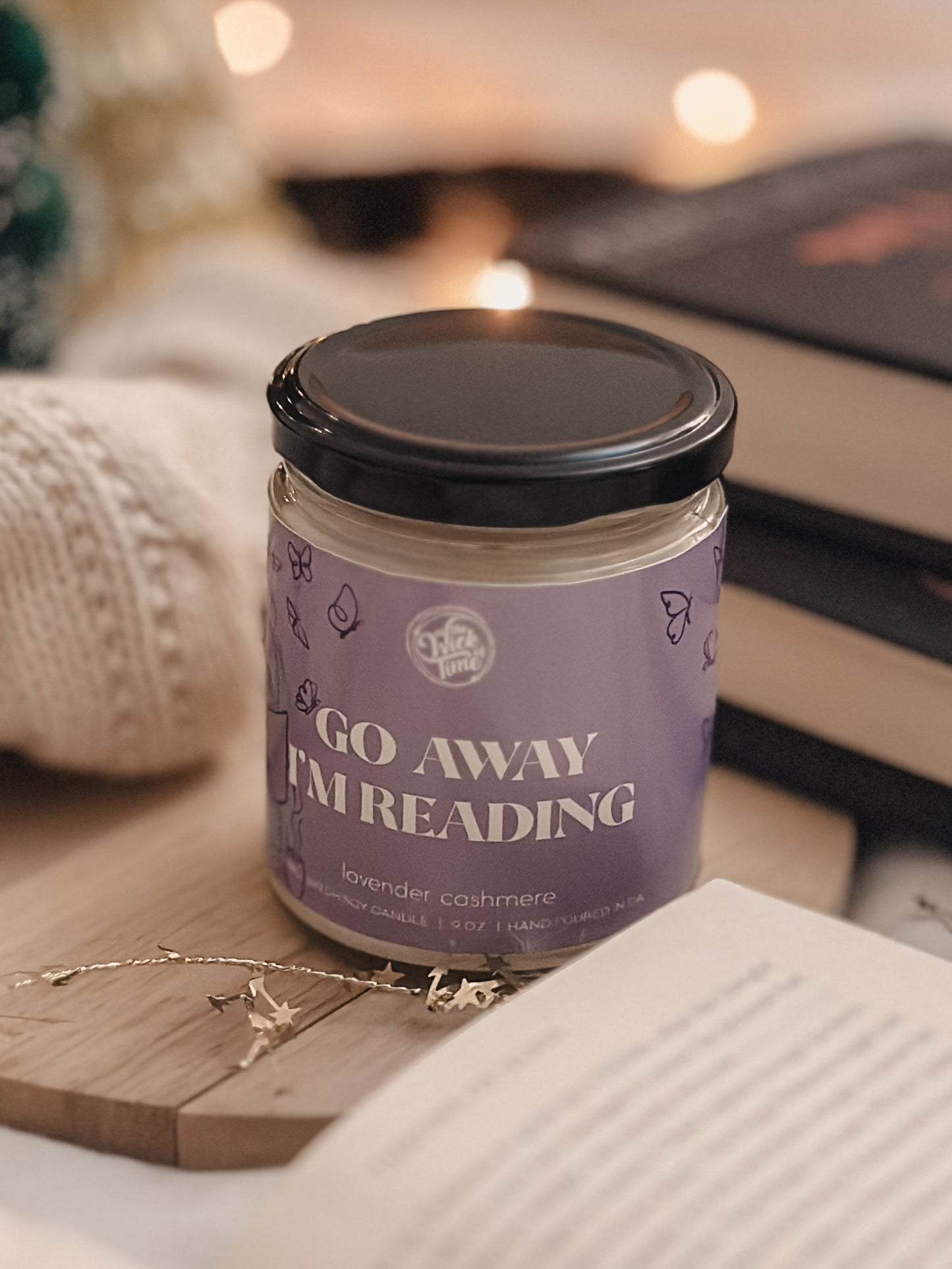 Cozy Lavender Scented Go Away I'm Reading Candle 9 OZ