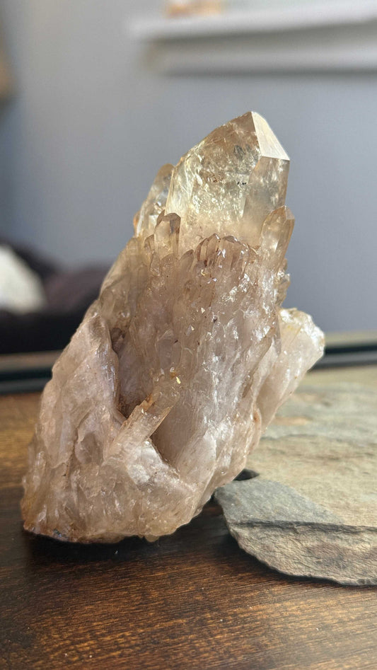 Rare Natural Kundalini Citrine Crystal Cluster with Cave