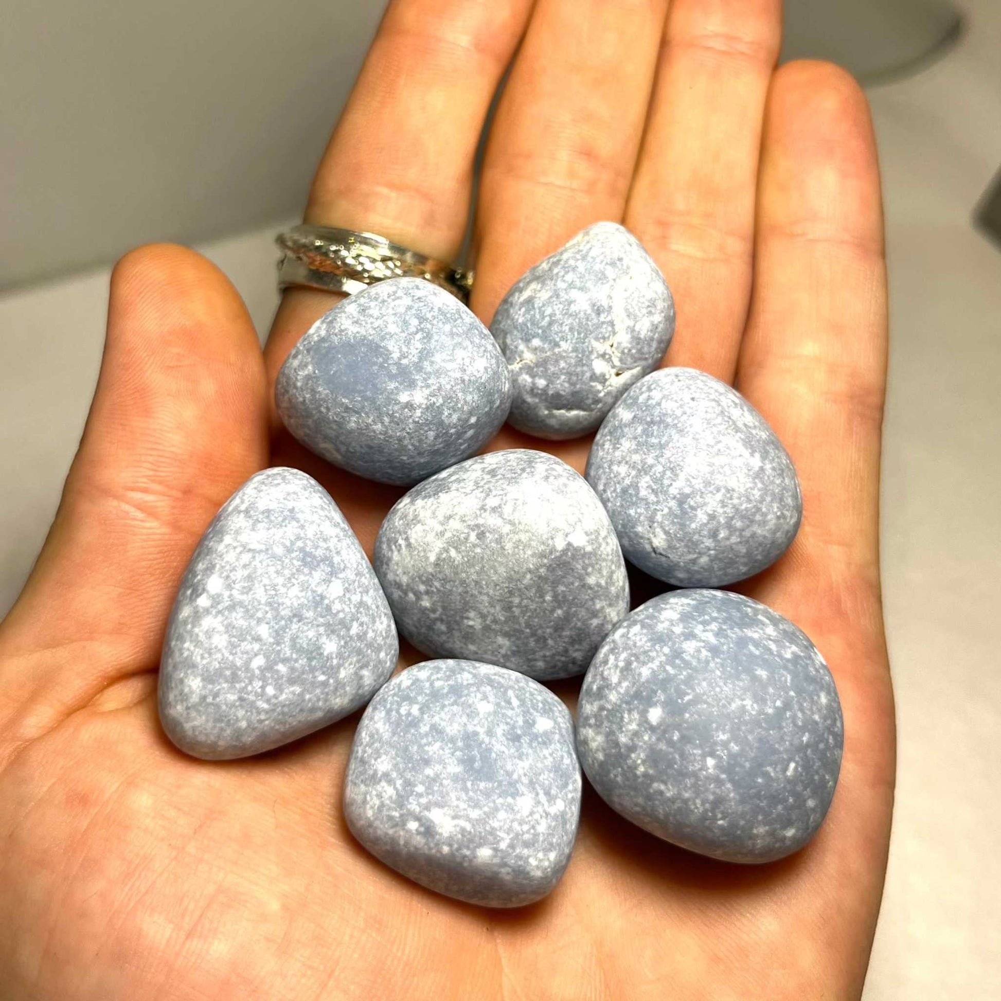 Serene Angelite Tumbled Pocket Stone for Spiritual Healing