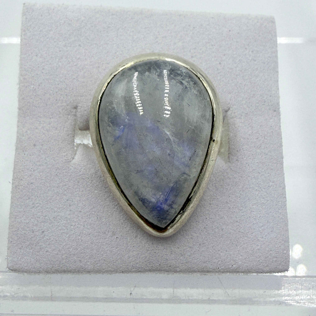 Sterling Silver Rainbow Moonstone Pear Ring – Size 6