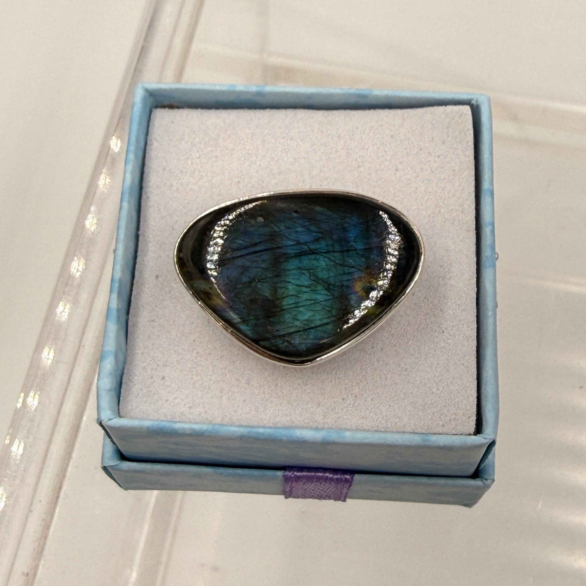 Sterling Silver Triangular Spectrolite Ring – Size 10