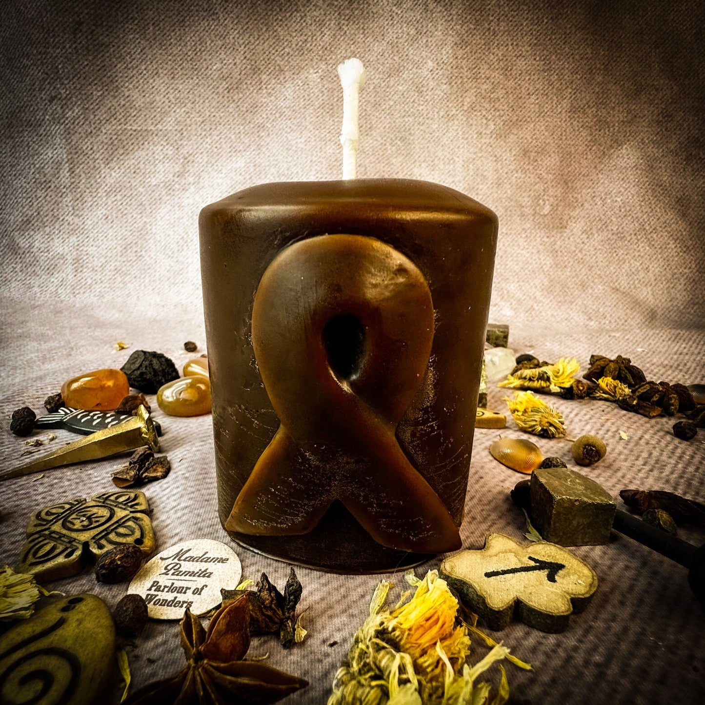Beeswax Awareness Ribbon Pillar Spell Candle