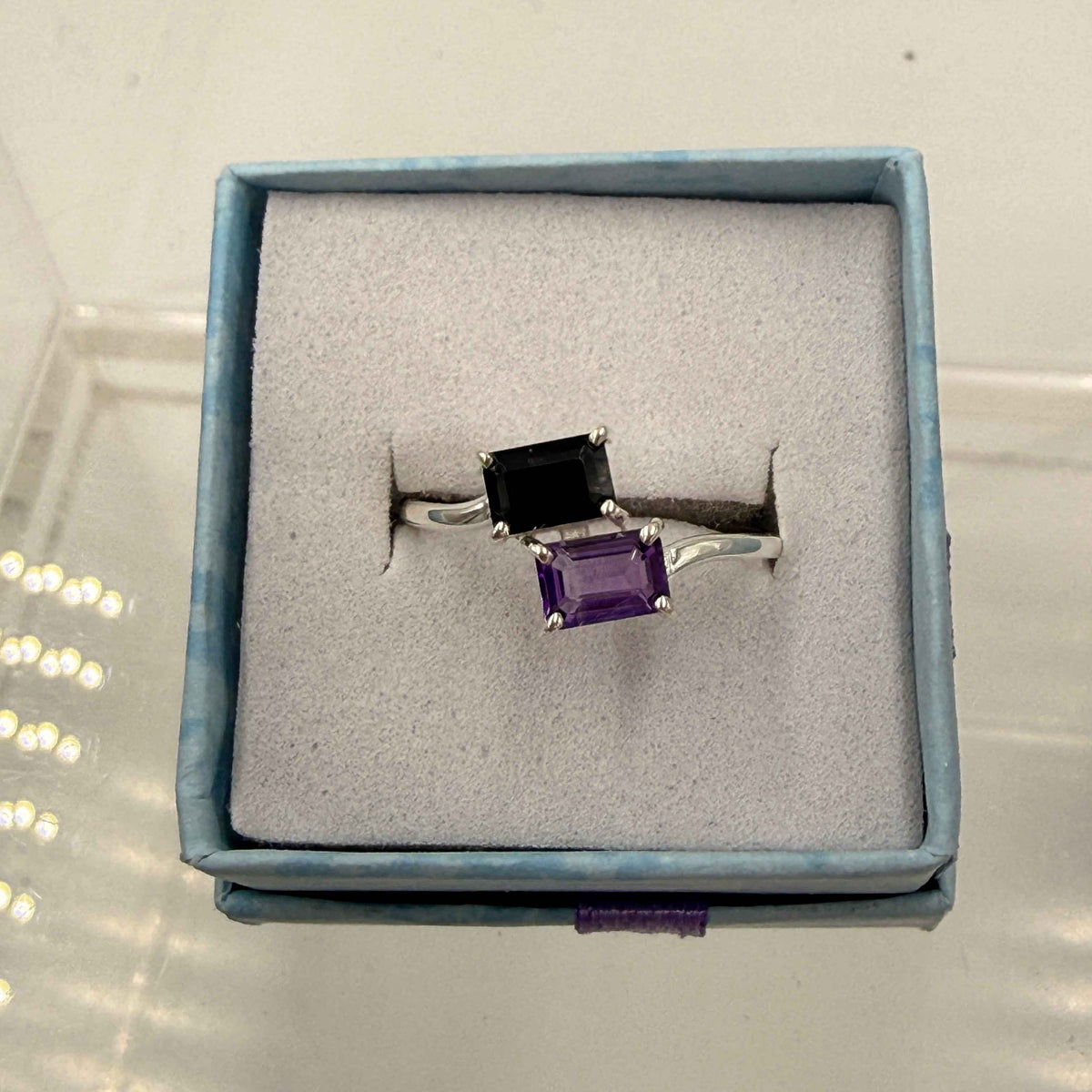 Sterling Silver Black Onyx & Amethyst Ring – Size 8