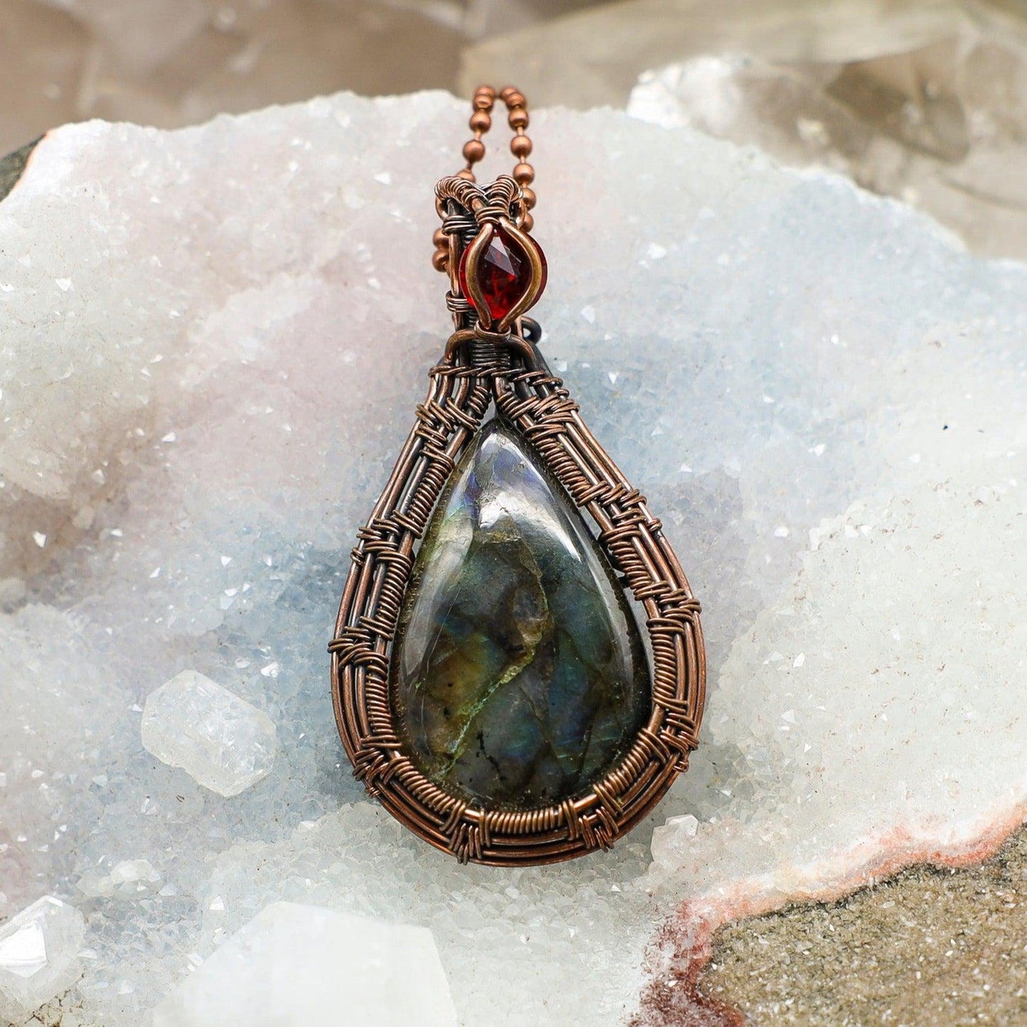 Labradorite Teardrop Wire Wrap Crystal Pendant