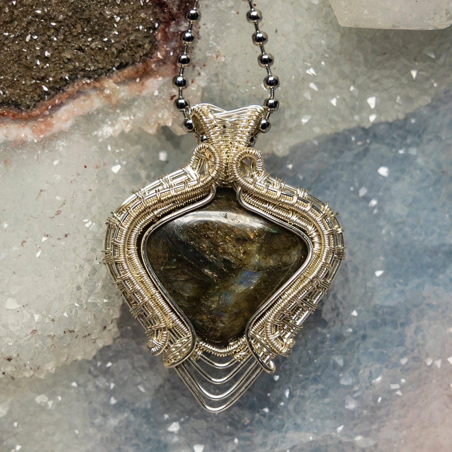 Labradorite Wire Wrap Crystal Pendant - Natural Flash