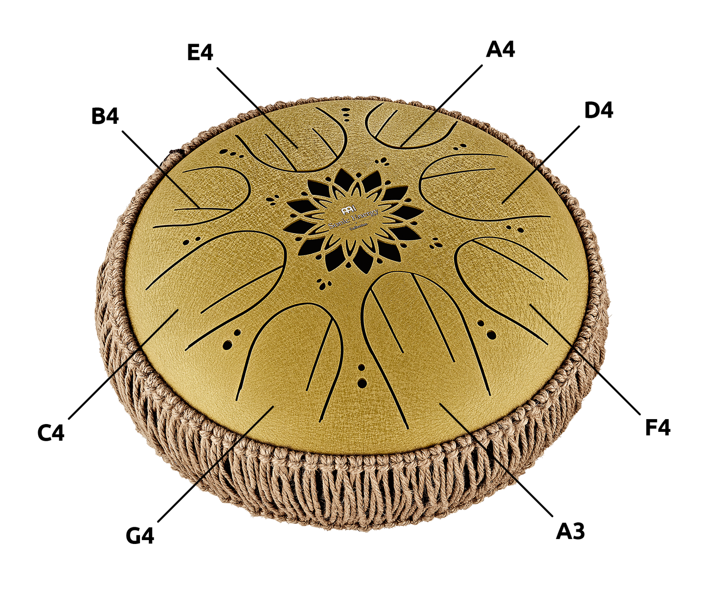 10" Medium Octave Steel Tongue Drum, C Major, 8 Notes, 432 Hz, Gold