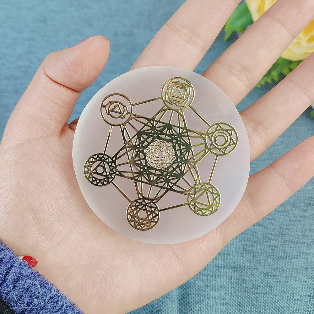 Selenite Crystal Spiritual Gold Symbol Plates For Healing