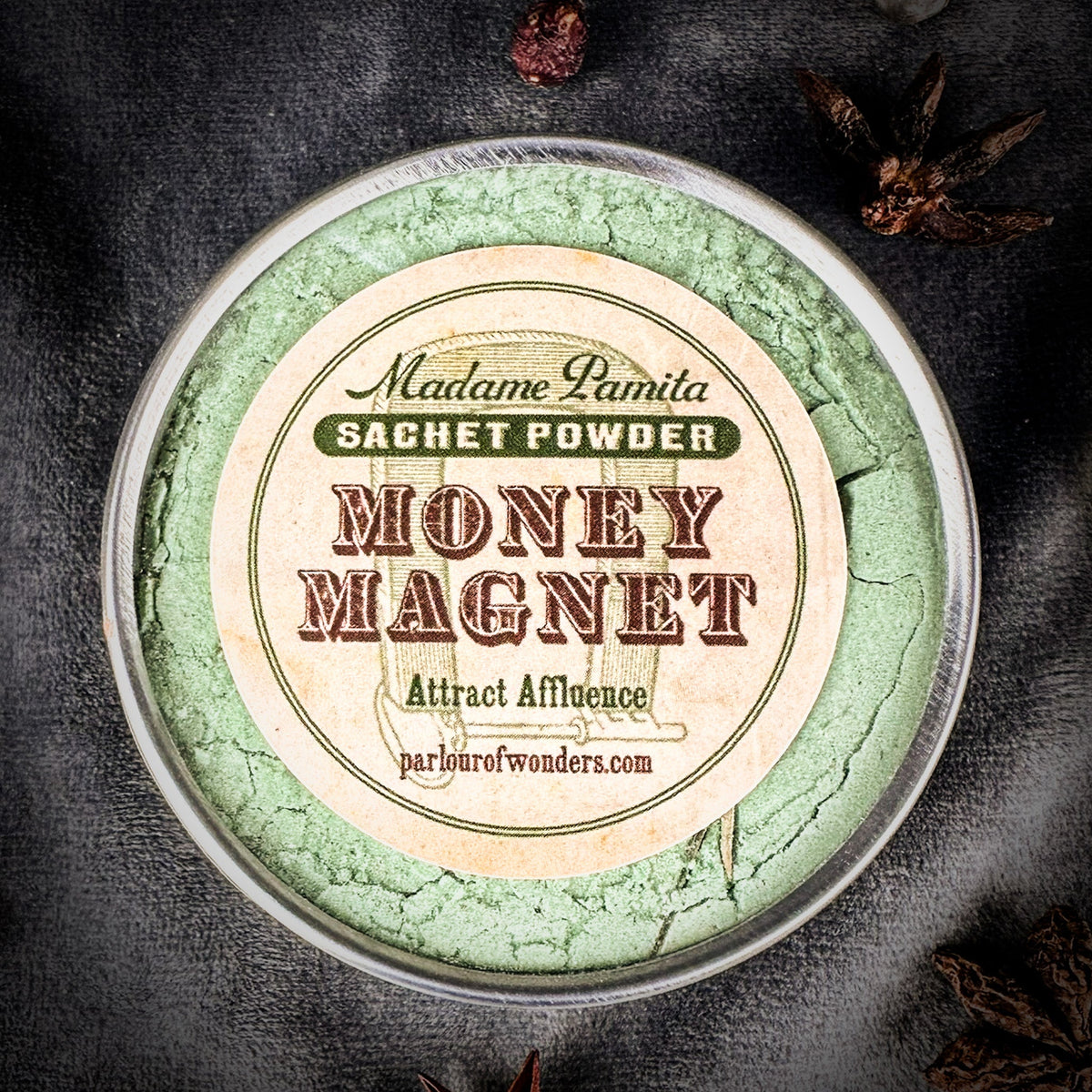 Money Magnet Sachet Powder – 1 Oz with Allspice & Green Tree Agate – additional product image