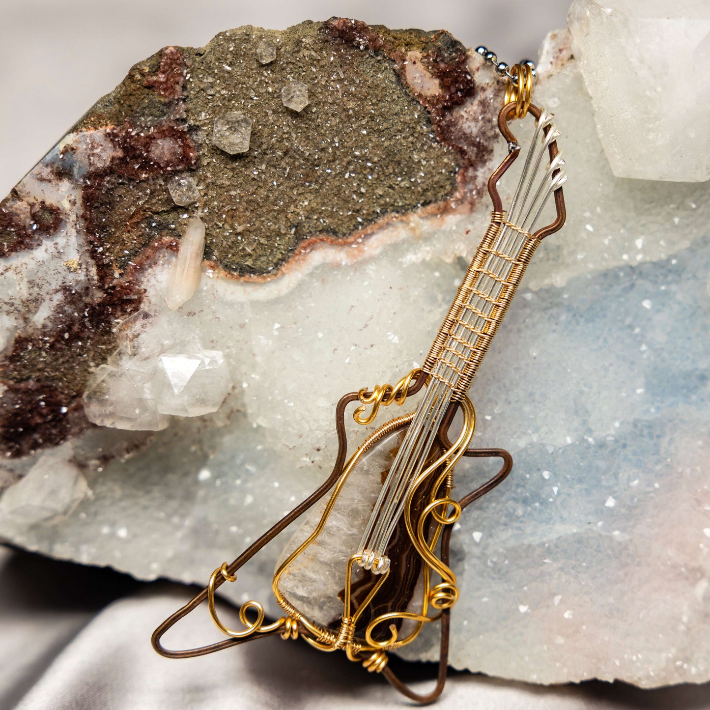 Quartz/Agate "Guitar" Wire Wrap Crystal Pendant