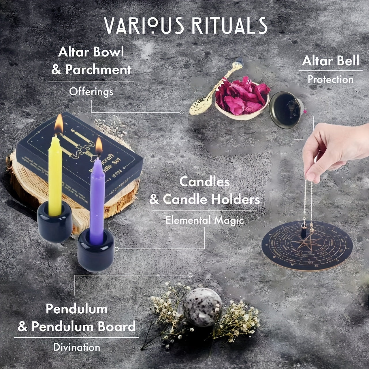 Witchcraft Altar Starter Kit with Healing Crystals and Herbs