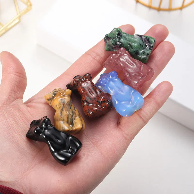 Natural Crystal Female Figurines with Healing Stones