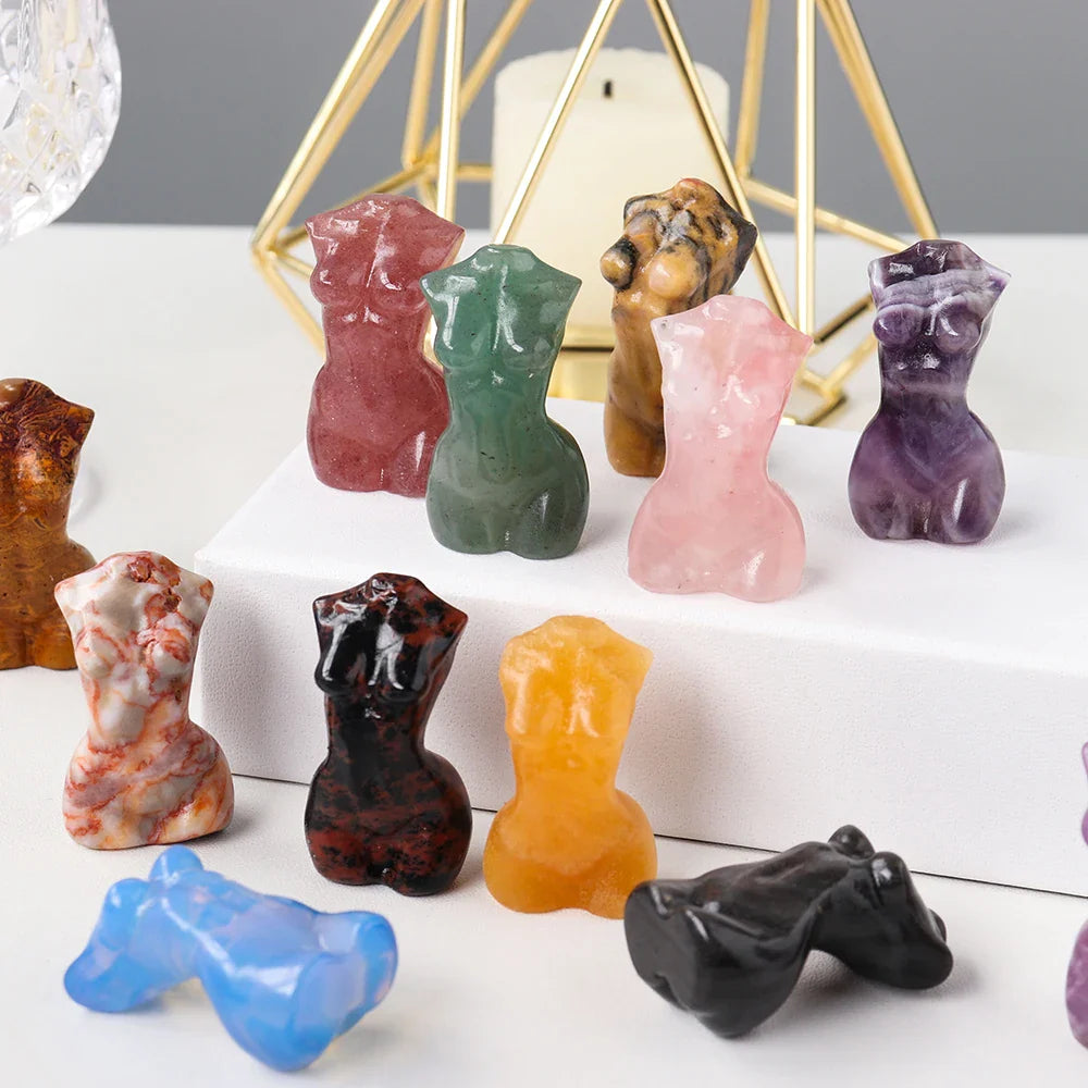 Natural Crystal Female Figurines with Healing Stones