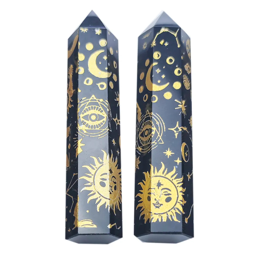 Obsidian Amethyst Crystal Tower Snake Sun Moon Star