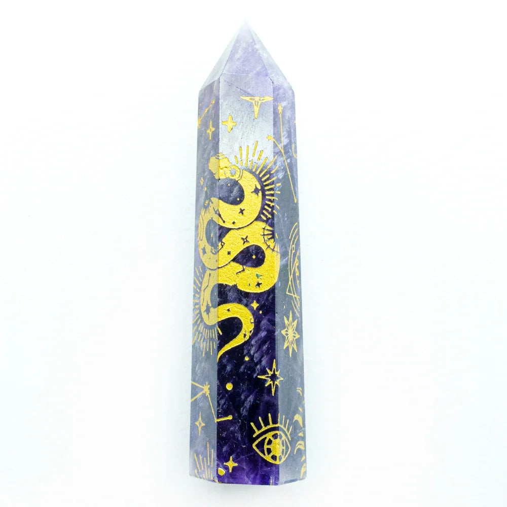 Obsidian Amethyst Crystal Tower Snake Sun Moon Star